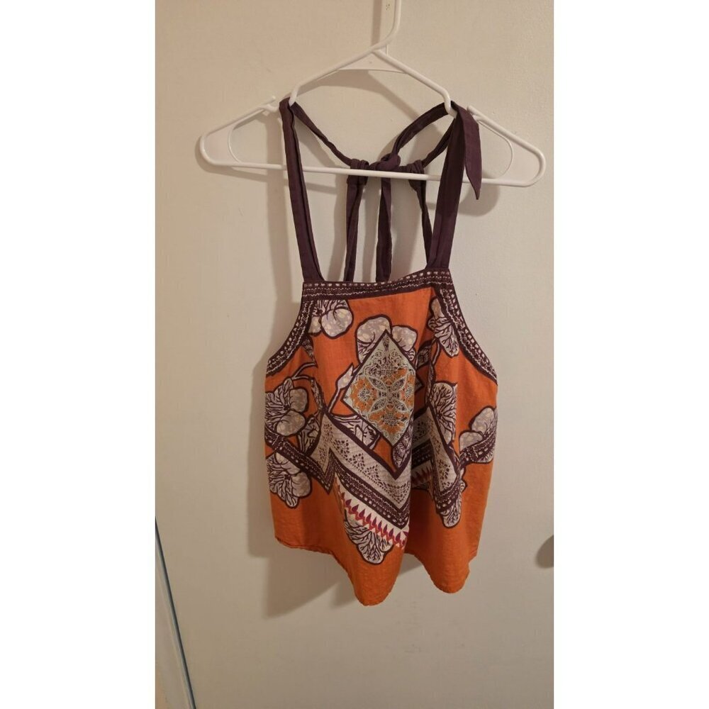 FREE PEOPLE Crop Blouse Womens Medium Cabana Cotton Blouse Cowgirl Countrygirl